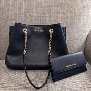 Michael Kors Black Shoulder Bag with Gold Accents